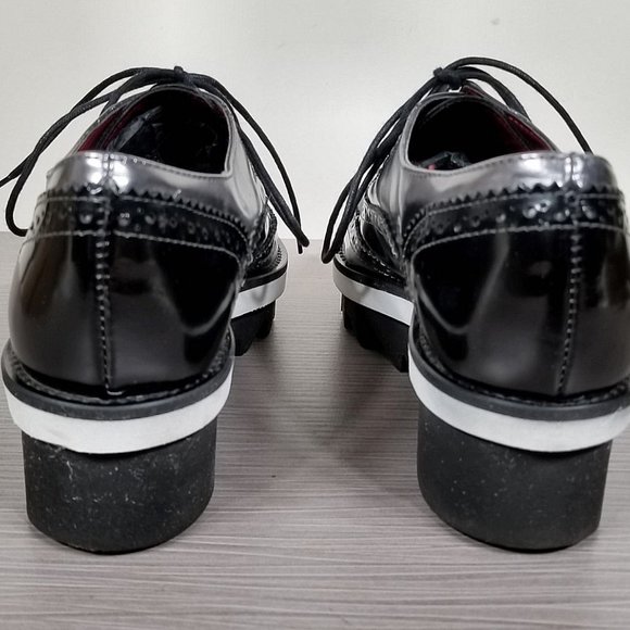 Baciami 9630 Platform Wingtip Oxford Black & Silver Leather Womens Size 8 - Picture 5 of 10